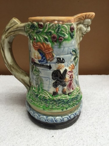 Vintage Victorian Style Ceramic Pitcher With  Raised Figures