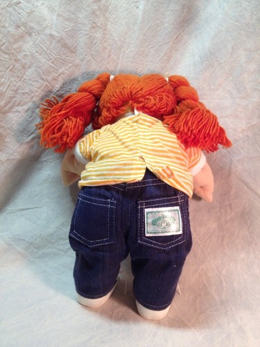 VTG Cabbage Patch Doll Redhead Blue Eyed Girl Denim Jeans Strip Shirt 1982-84