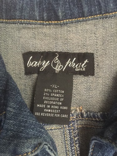 Girls Baby Phat Denim Zip Up Dress with Patches, Belt And Flap Back Pockets