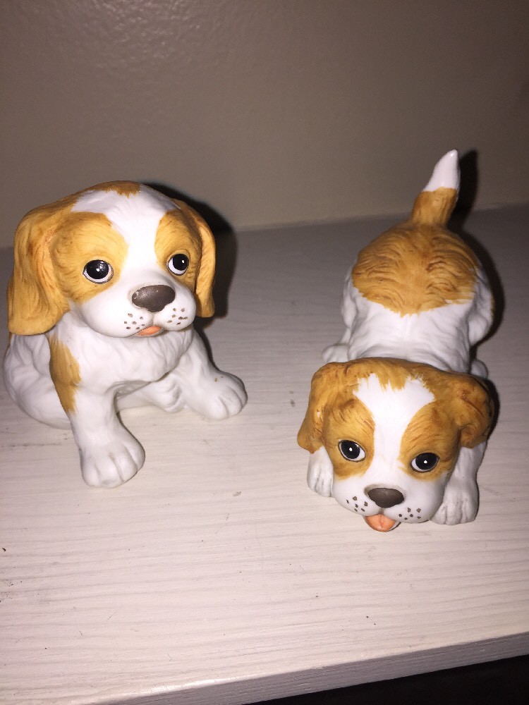 LEMON BEAGLE COCKER SPANIEL Set 2 Playing Waging Dancing Dog Puppies HOMCO 3x4