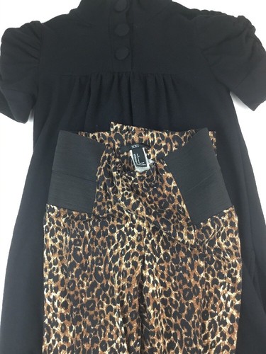 INC XXI 2-Piece Outfit Size Small Black Empire Tunic Cheetah Print Leggings