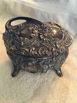 Large Highly Ornate Silver Plate  Antique Art Nouveau Jewelry Casket