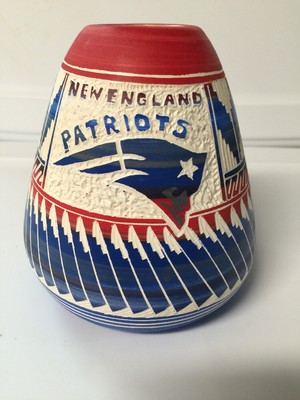 Native American Indian Navajo Etched Pottery New England Patriots Wow Handmade