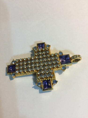 BOB MACKIE Gold Plate Swarovski Crystal Cross Pendant