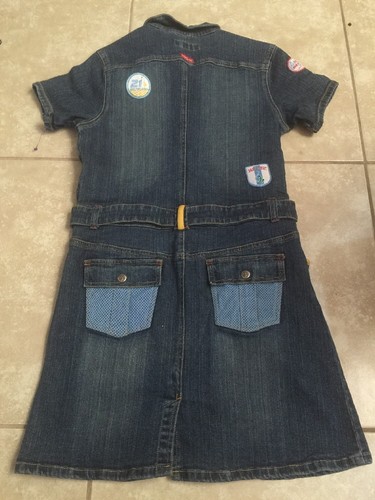 Girls Baby Phat Denim Zip Up Dress with Patches, Belt And Flap Back Pockets