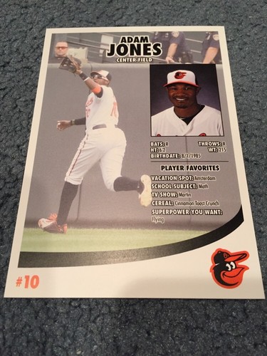 Adam Jones Baltimore Orioles Autographed Postcard Photo Card SGA 2015
