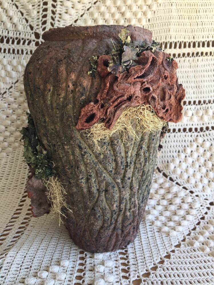 Antique VAN BRIGGLE Fungus Mushroom Tree Bark Rustic Raku Handmade Vase Pottery
