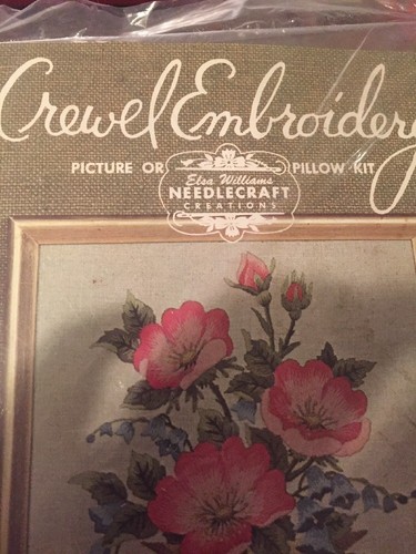 Vintage Elsa Williams Crewel Pillow Picture Kit Bowl Wild Roses KC286  8x9