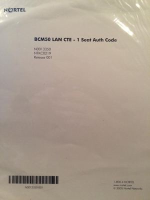 Nortel Avaya BCM 50 LAN CTE 1-Seat Authorization Code NTKC0219 Keycode License