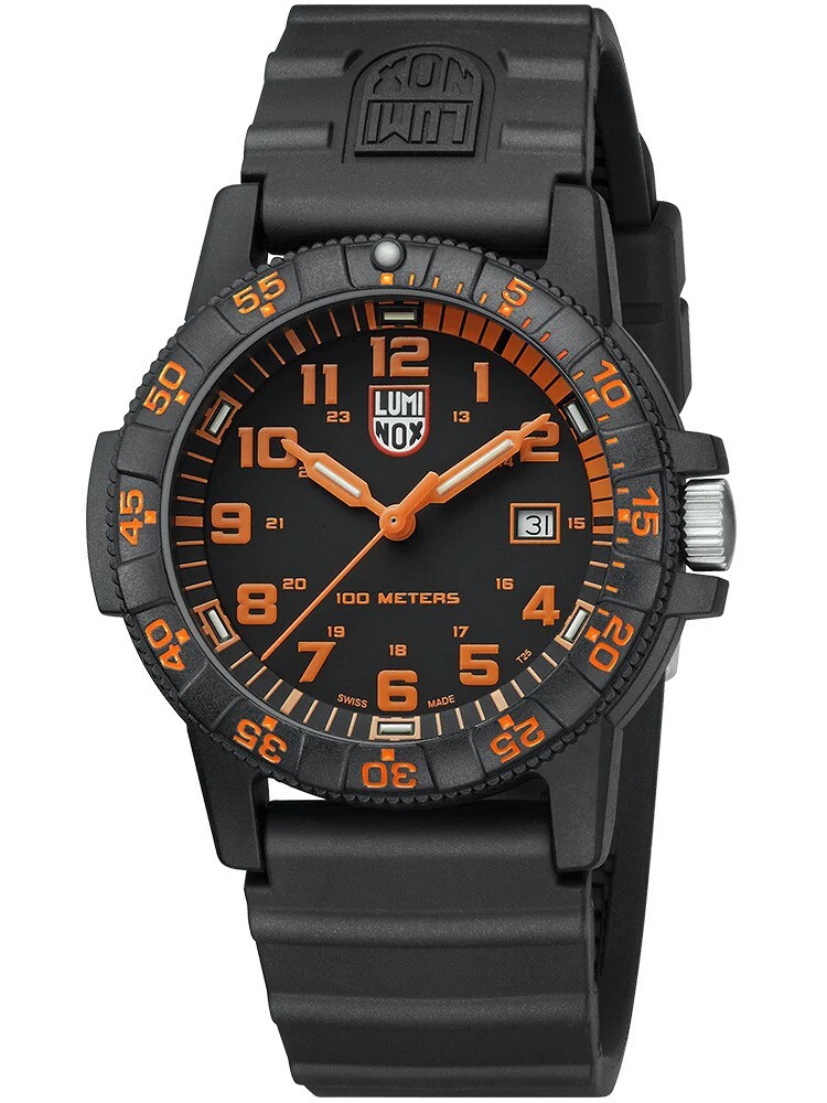 Pre-owned Luminox Men's 44mm Leatherback Sea Turtle Black Dial Orange Accent Watch Xs.0329