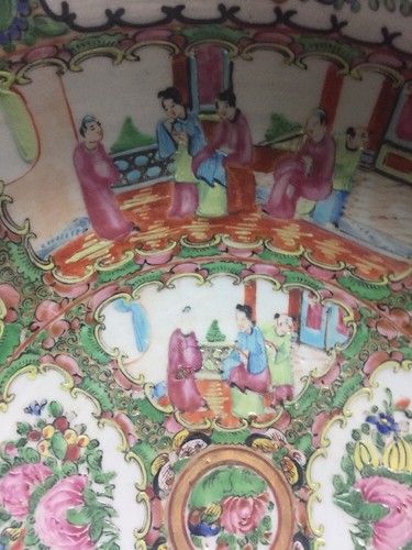 Antique Large 19th Century Chinese Rose Medallion Porcelain Serving Bowl 11.5”