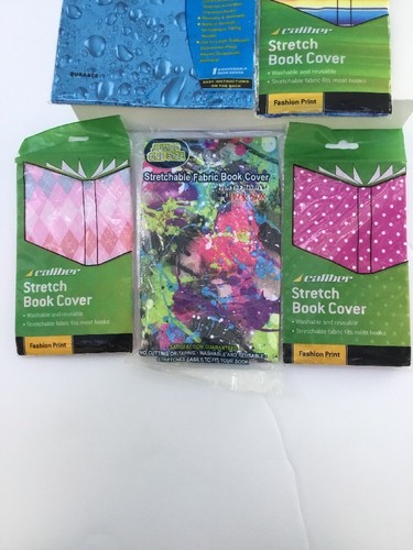 Streachable Fabric Book Cover Fashion Print Lot Of 5 Assorted Print /color New