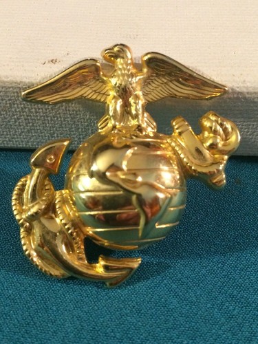 Two US Eagle Globe Anchor EGA Hat Pins Gold Tone Marines Good Size See Pics