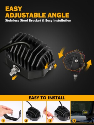 AUXBEAM 4" LED Pods Light Bar Amber Yellow Fog Lamp Offroad Driving Truck ATV