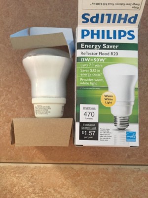 Philips reflector flood R20 13 watts = 50 watts Last 7 Years warm white 82272001