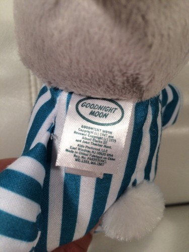 GOODNIGHT Moon BUNNY Rabbit PLUSH Rattle Teal STRIPED Pajamas CHIME Clean