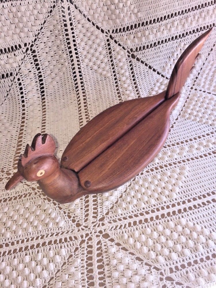 1900 C Antique Black Forest Wooden Rooster Hen in Basket Serving Bowl Dish Rare