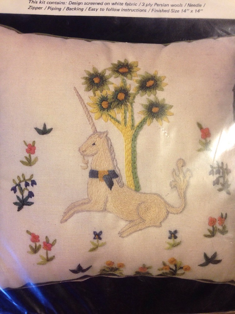 RARE Mazaltov's Unicorn Crewel Pillow Kit, sealed
