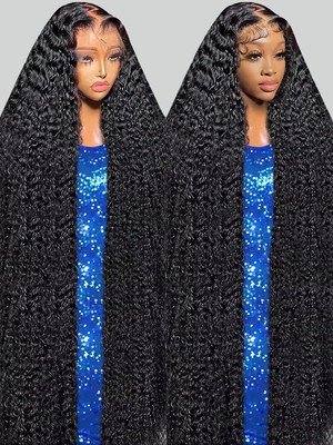 46 Inch Deep Wave HD Lace Front Brazilian Water Curly Human Hair Wigs for Women