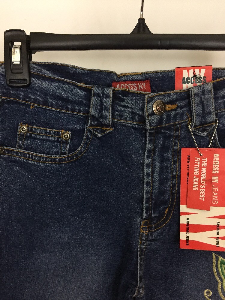 Girls ACCESS NY Stretchy Blue Jeans Size 10 Embroidered Butterflies Hippy Boho