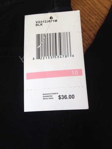 Nwt Vigoss Size 10 Girls Black Corduroy Adjustable Waist Skinny Jeans