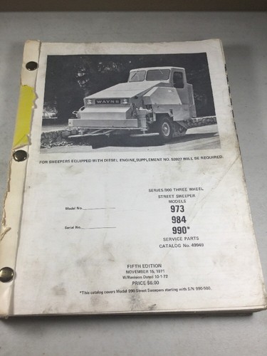 FMC, Wayne 973, 983, 990 Street Sweepers Parts Catalog