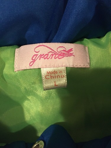 Grane Girls Down Puffer Vest Royal Blue and Green Size Large 10/12 EUC