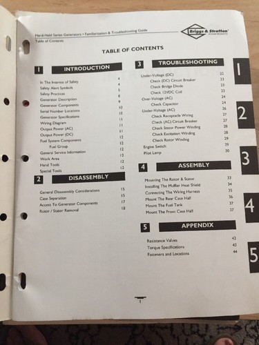 Briggs & Stratton 2003 Hand Held Generator Familiarization Troubleshooting Guide