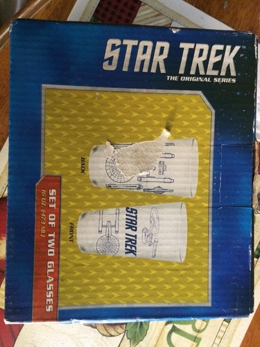 Star Trek TOS Enterprise Blueprints Glass Tumblers boxed set of 2 glasses 16 oz
