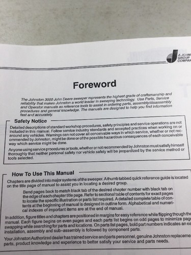 Johnston 3000 JD Broom Parts Manual