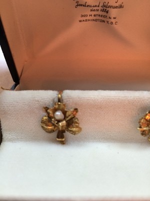 Antique 18k Yellow Gold Flower Earrings With Pearl