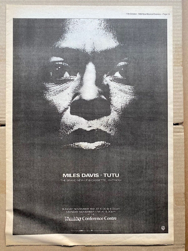 MILES DAVIS TUTU POSTER SIZED original music press advert from 1986 - Creased - 