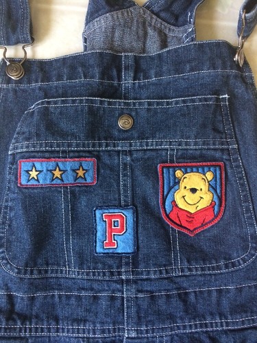 VTG WINNIE THE POOH OVERALLS Disney Adult Large Patches front and Back