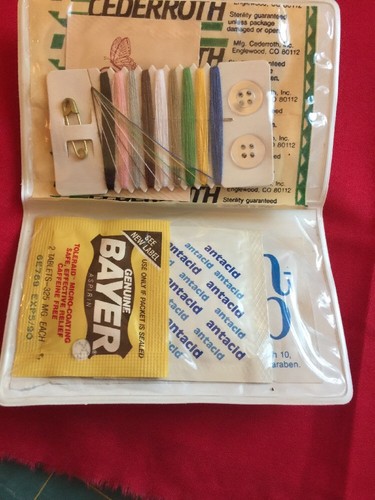Vintage Travel First Aid & Sewing Kit Advertising Postmasters Plan
