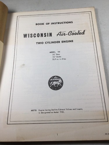 Wisconsin TH, THD Engines Instruction Book & Parts List