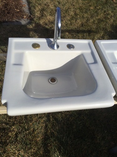 Vtg Set 3 PMid Century Cast Iron White Porcelain Drop In Sink Basin Standard
