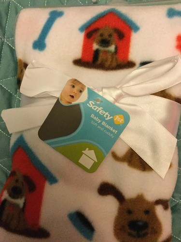 SAFETY 1ST FIRST BABY BLANKET BOY WHITE PUPPY DOG BONE PAWPRINT PAW PRINT HOUSE