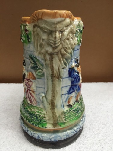 Vintage Victorian Style Ceramic Pitcher With  Raised Figures