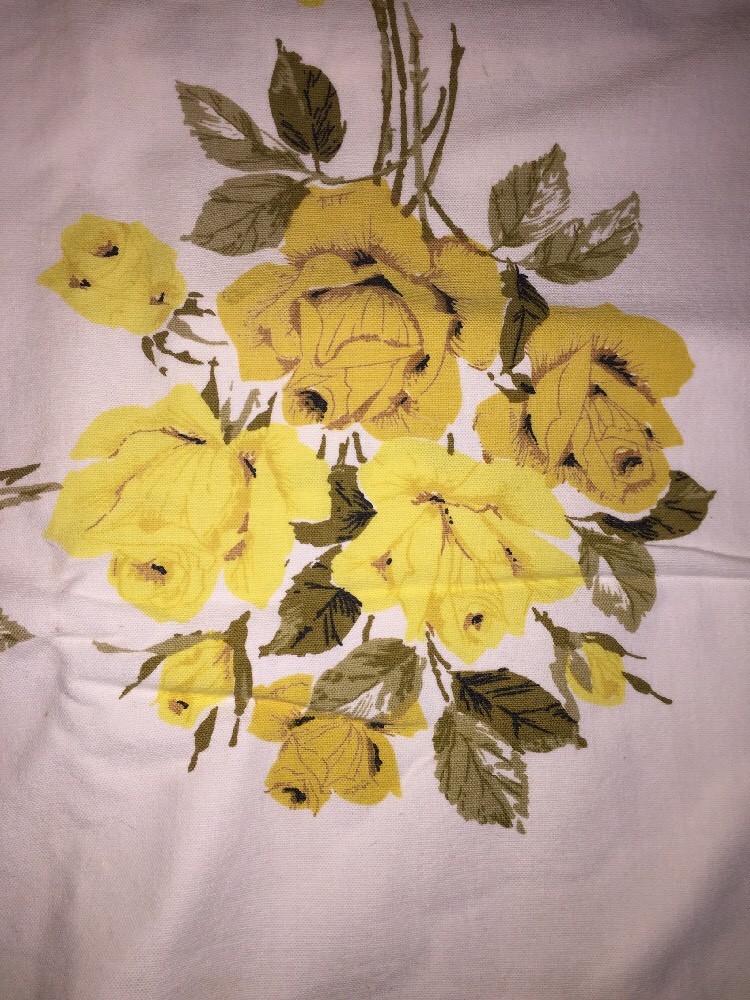 Antique Vintage Floral YELLOW ROSE of TEXAS Dining Table Cloth Runner 63 x 52