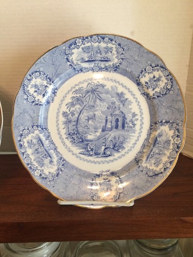 2 Ridgways ORIENTAL (BLUE w/GOLD TRIM)  9 5/8 Dinner Plates 1891 Mark Excellent