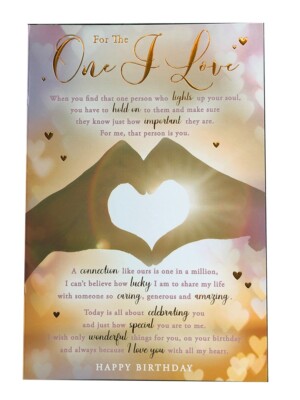 For The One I Love Birthday Card Romantic Heart Hands Special Message
