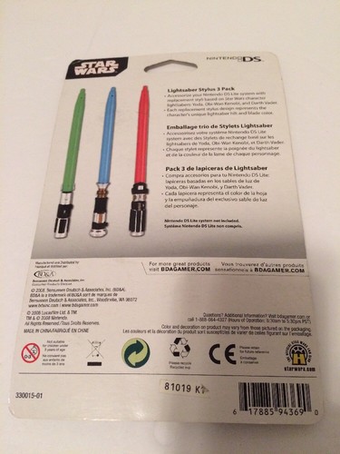 Nintendo DS 3DS Lightsaber Stylus Set 3 Pack