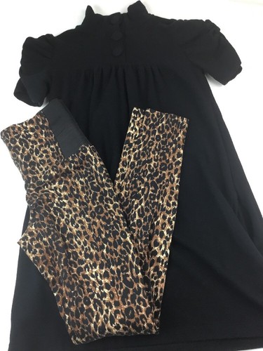 INC XXI 2-Piece Outfit Size Small Black Empire Tunic Cheetah Print Leggings