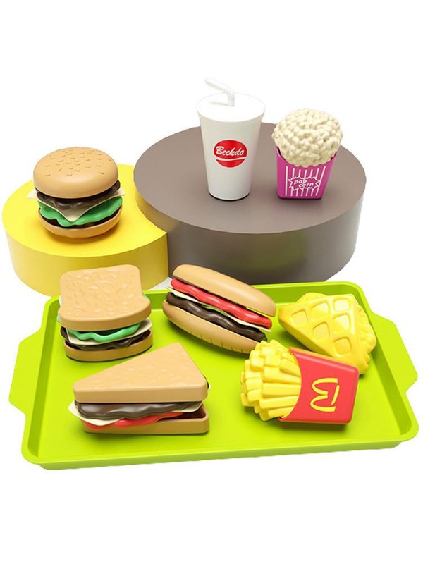 Food Toys for Kids Pretend Play Simulation Fast Food Set Hamburger French Fries