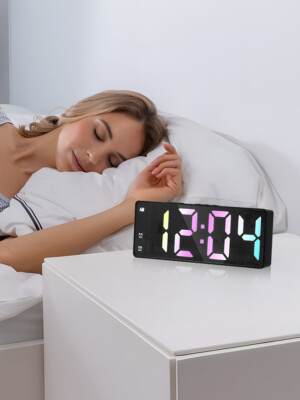 Large Digital Alarm Clock LED Voice Control Temperature Dual Alarm Snooze 12/24H