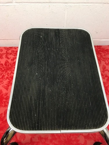 Vintage RETRO Well Made  Stepping Stool Chrome Legs Rubber Groove Top