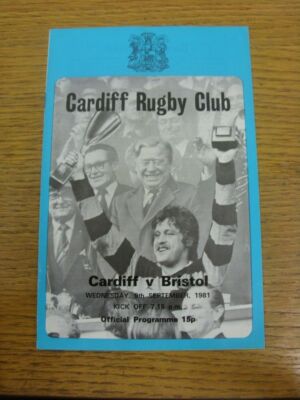 09/09/1981 Rugby Union Programme: Cardiff v Bristol  (Fold). Faults are listed i