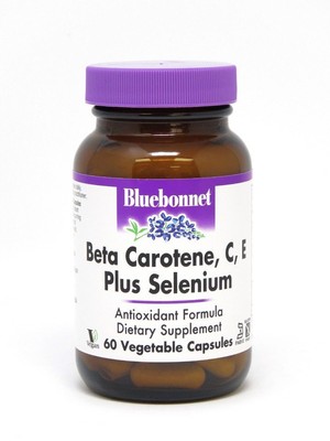 Bluebonnet Бета-каротин, C, E, плюс селен 60 растительных капсул
