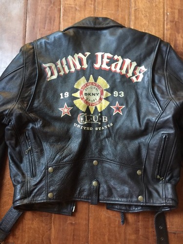 DKNY Vintage Leather Black Biker Motorcycle Painted Club DKNY Vintage Leather Black Biker Motorcycle Painted Club