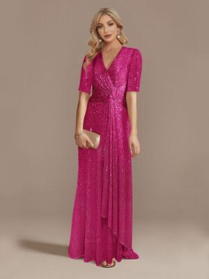 Luxury V-Neck Evening Dresses Women Party Maxi Dress Sequin Gowns Prom Dress